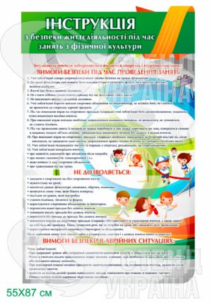 Стенд «Інструкція з безпеки життєдіяльності під час занять з фізичної культури»