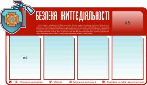 Стенд “Безпека життєдіяльності” з вертикальними кишеньками