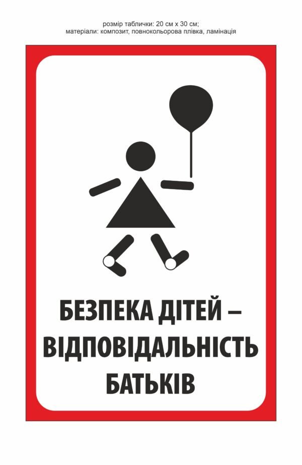 Табличка “Безпека дітей – відповідальність батьків”