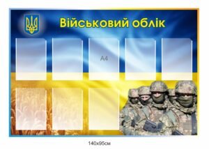 Стенд “Військовий облік” з кишеньками для змінної інформації формату А4
