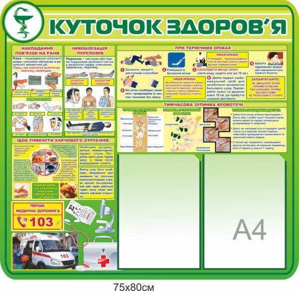 Стенд “Куточок здоров’я” з кишеньками для інформації