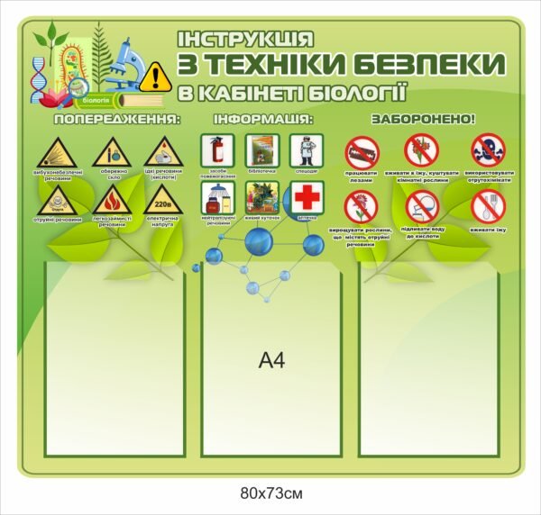 Стенд “Інструкція з техніки безпеки в кабінеті біології”
