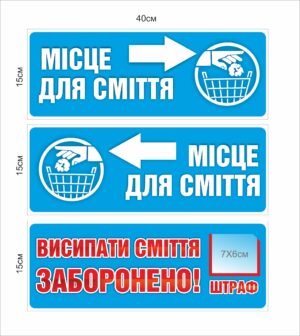 Таблички “Місце для сміття” та “Висипати сміття заборонено!”