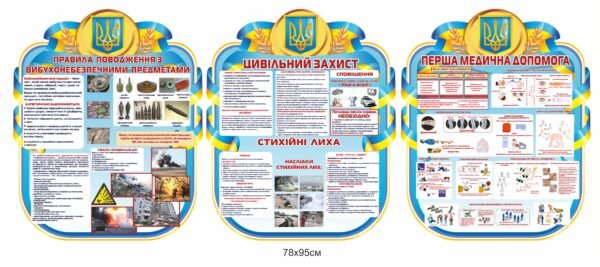 Комплект стендів “Правила поводження з вибухонебезпечними предметами, цивільний захист, перша медична допомога”