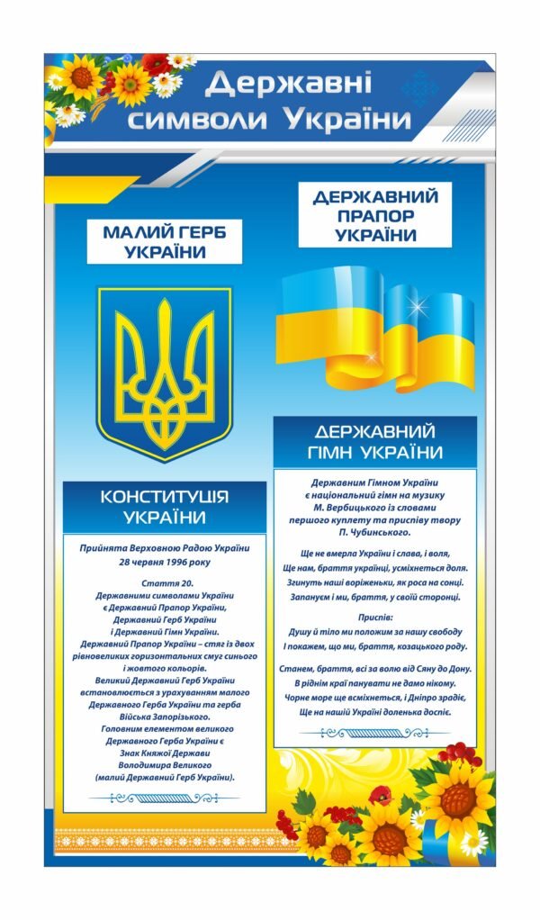 Стенд “Державні символи” з випискою з конституції
