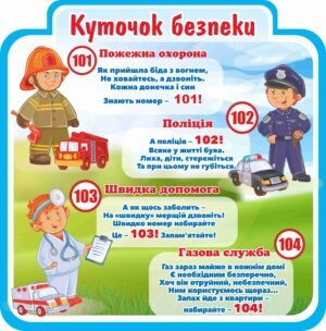 Стенд “Куточок безпеки” поліцейський, лікар, пожежник