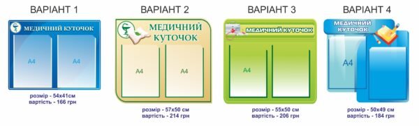 Стенд “Медичний куточок” у чьотирьох варіантах