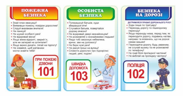 Стенди “Пожежна безпека, особиста безпека, безпека на дорозі”
