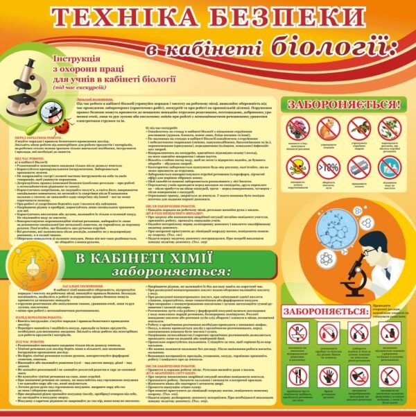 Стенд “Правила безпеки для роботи в біологічному кабінеті”