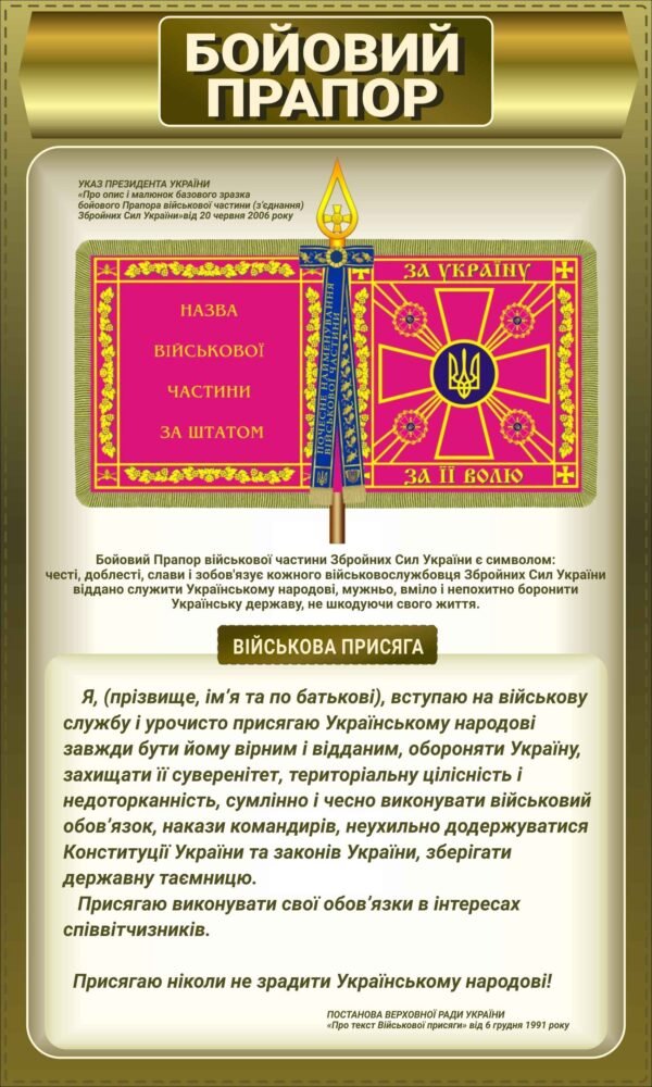 Стенд “Бойовий стяг, присяга військовослужбовця на вірність Україні”