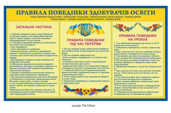 Стенд “Правила поведінки здобувачів освіти, правила поведінки під час уроків, правила поведінки на перерві”