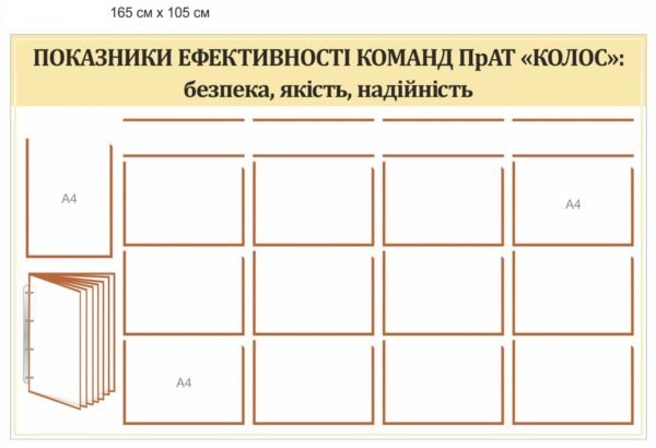 Стенд інформаційний з пластиковими комірками А4 та перекидною системою