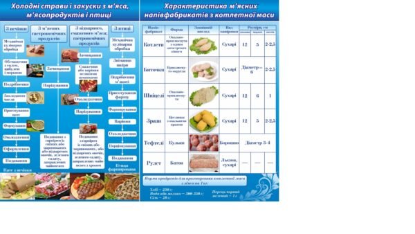 Стенд “Холодні страви, характеристика м’ясних напівфабрикатів”