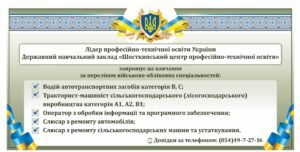 Стенд для коледжу “Запрошуємо на навчання за такими спеціальностями”