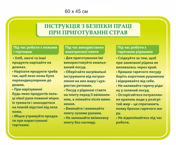 Стенд “Інструкція з безпеки під час приготування страв”