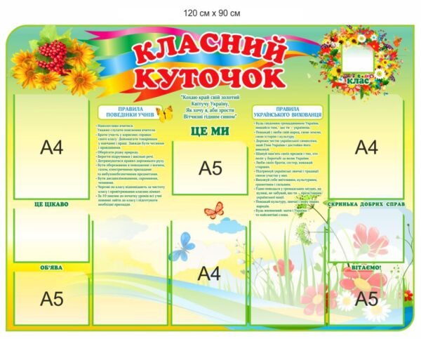 Стенд “Класний куточок” з прозорими кишенями для оновлення інформації