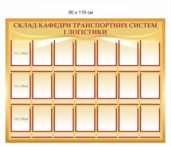 Стенд “Склад кафедри логістики” з прозорими кишенями для фото