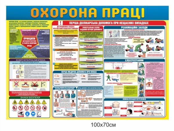Стенд “Перша долікарська допомога при нещасних випадках. Охорона праці”