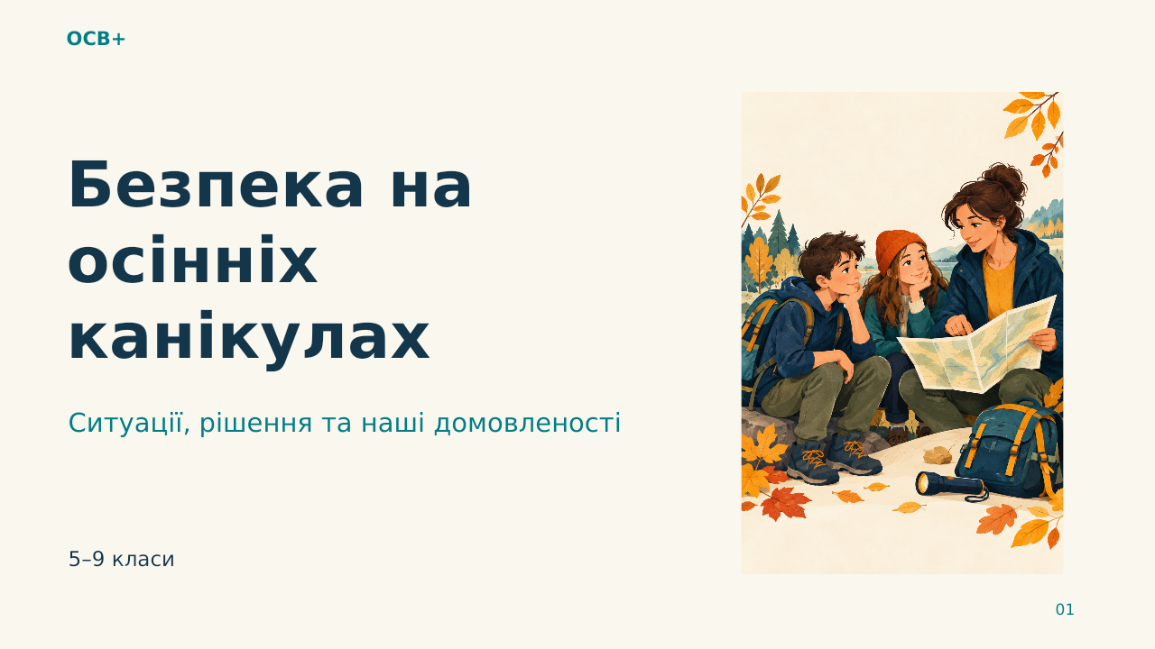 Безпека на осінніх канікулах — обкладинка презентації для 5–9 класів